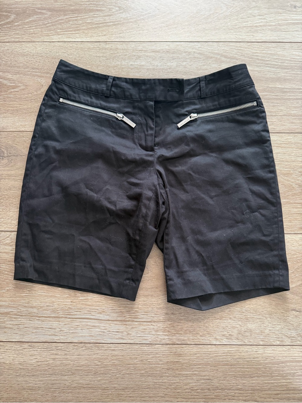 MICHAEL Michael Kors Black Bermuda Shorts with Silver Zipper Details